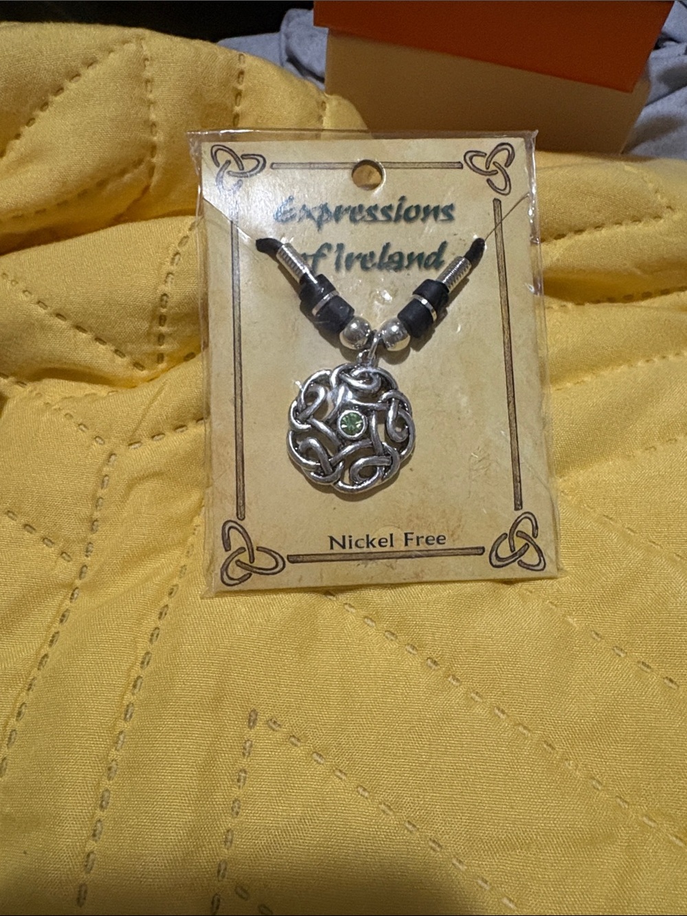 Celtic Knot Pendant Necklace with Green Stone